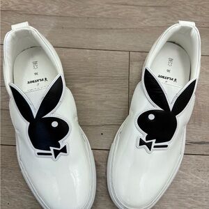 Buscemi White Slip-Ons with Black Logo